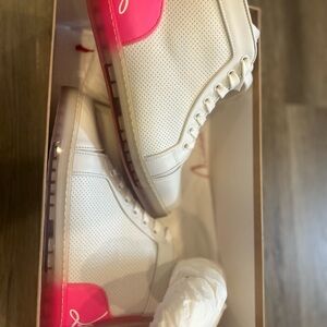 Christian Louboutin White and Pink Sneakers